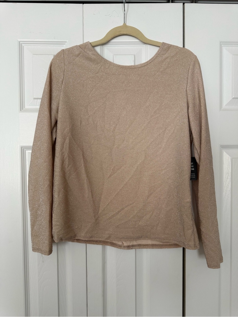 NWT Express Womens Shimmer Long-Sleeve Top - Neutral Beige